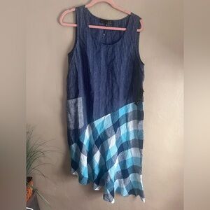 Asymmetrical Blue Checkered Women's Dress